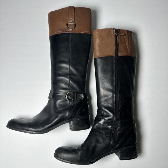 Bandolino Black Brown Leather Buckle Knee High Boots Women's Size 9.5 Equestrian - Picture 2 of 11